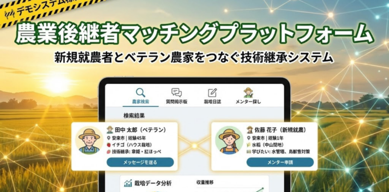 農業後継者マッチングプラットフォーム｜新規就農者とベテラン農家をつなぐ技術継承システム
