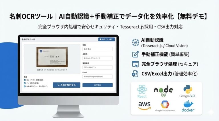 名刺OCRツール | AI自動認識+手動補正でデータ化を効率化【無料デモ】